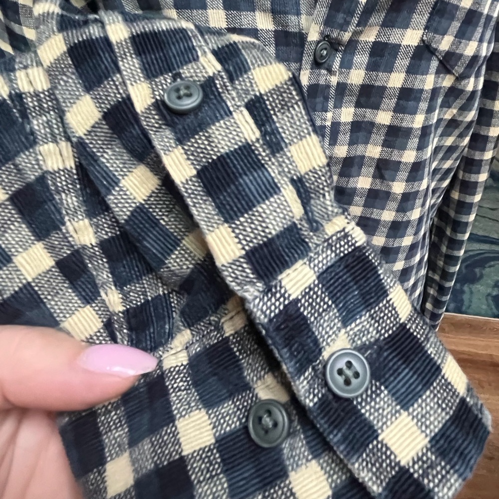 SAKS FIFTH AVENUE Men's Navy and Yellow Checkered Shirt - Picture 3 of 9